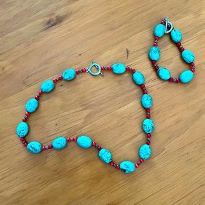 Faux Turqoise and Red Beaded Set